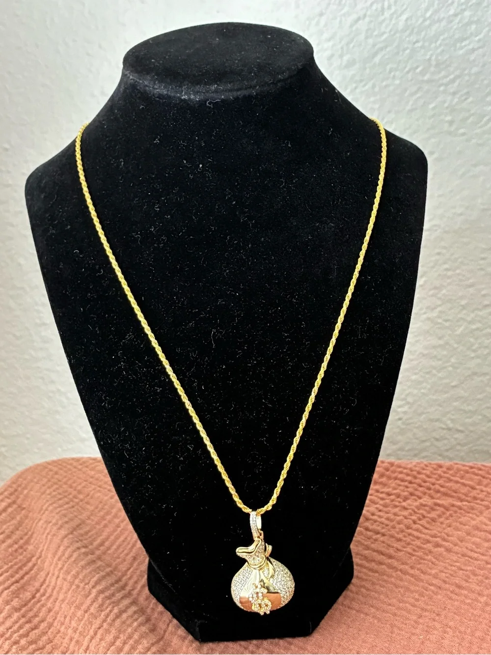 925 Sterling Silver money Pendant with Gold Tone Rope Chain